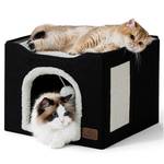 Bedsure Cat Beds for Indoor Cats - Large Cat Cave for Pet Cat House with Fluffy Ball Hanging and Scratch Pad, Foldable Cat Hideaway, 16.5x16.5x13 inches, Black - Retail: $29