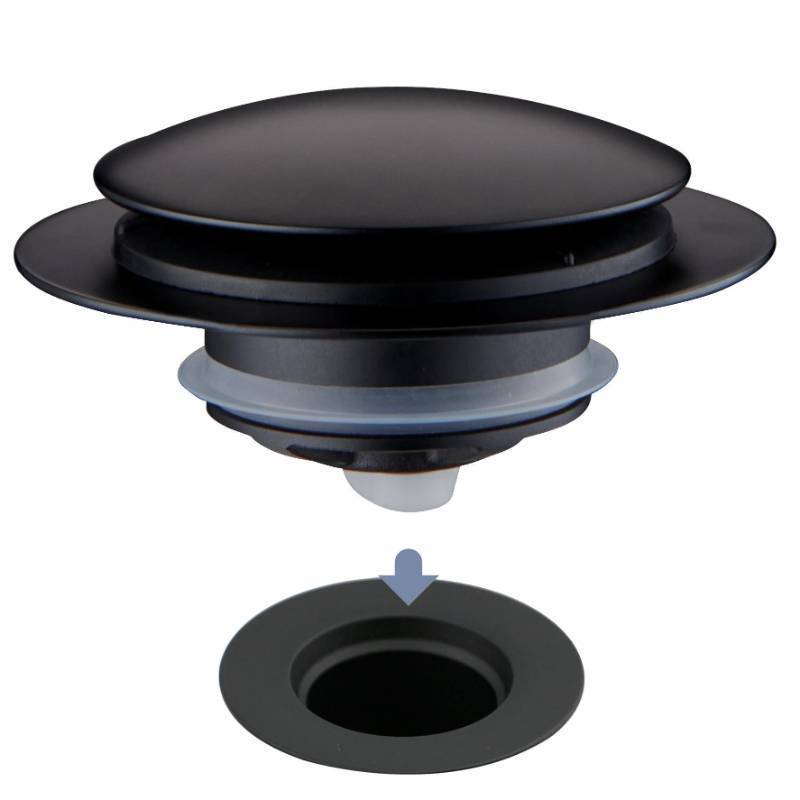 lot 61911 image: Matte Black Tub Drain Stopper, Hidrop Pop Up Universal Tub Drain Tip Toe Bathtub Drain Stopper, Fit 1.375 to 1.5 Inches, Replaces Lift and Turn, Tip-Toe and Trip Lever Drains for Tub, EZ Installation - Retail $19