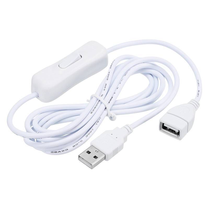 lot 61929 image: USB Extension Cable with ONOff Switch 2 Meter USB Male to Female Extension Cord for Desk Lamp Fan LED Light Strip White - Retail $9