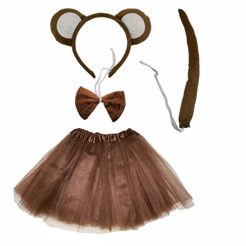 lot 61991 image: Monkey Costume Tutu Set, Animal Fancy Dress Costume Kit, Monkey Ear Headband Bowtie Tail Bow Tie for Halloween Cosplay Party Decoration - Retail $5