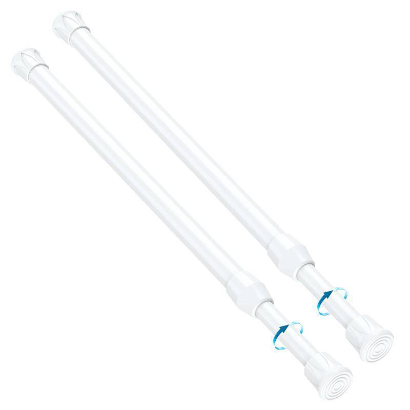 lot 61997 image: 2PCS Small Tension Curtain Rod 11 to 19 Inch, White Short Curtain Rods No Drilling,Loaded Expandable Spring Curtain Rods for Windows, Kitchen, Closet, Cupboard, Door, Bookshelf - Retail $10