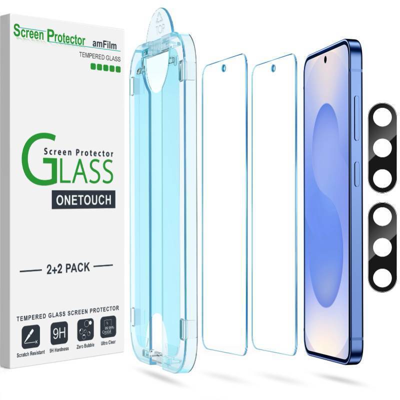 lot 15154 image: Auto-alignment OneTouch for Samsung Galaxy S25 6.2 Screen Protector  Camera Lens Protector, Tempered Glass, 30 seconds Installation, Bubble Free, Case Friendly, Anti-Scratch 22 Pack - Retail $8