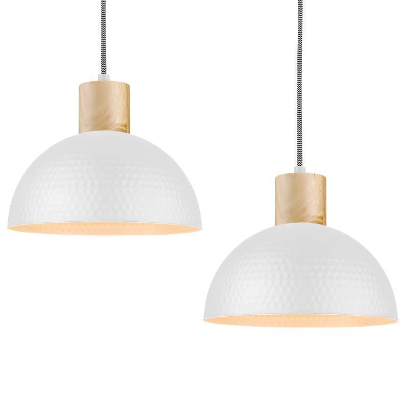 lot 15186 image: 2 Pack Hammered Pendant Lights, 12 Modern Metal Dome Hanging Lamp Solid Wood Pendant Light Fixtures for Kitchen Island, Farmhouse, Dining Room, Sink, Bedroom, Hallway, Nordic White - Retail $78