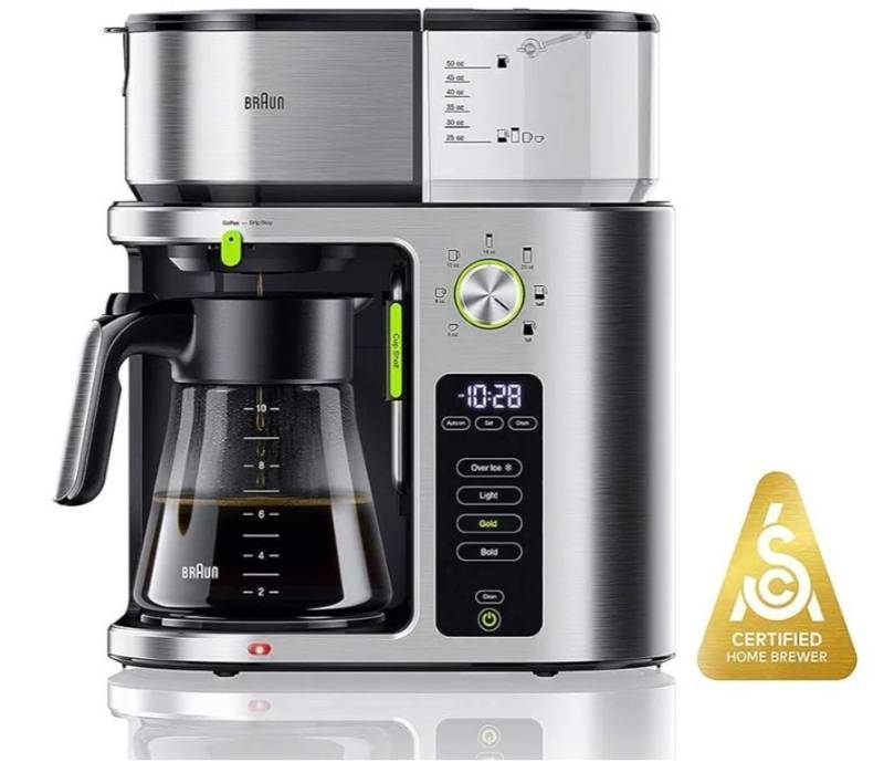 lot 15189 image: Braun MultiServe Coffee Machine 7 Programmable Brew Sizes  3 Strengths  Iced Coffee & Hot Water for Tea, Glass Carafe (10-Cup), Stainless Steel. SCA Certified Exemplary Home Brew. - Retail $240