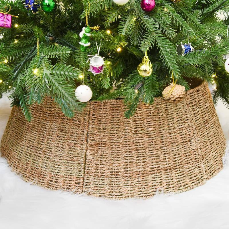 lot 24776 image: Rattan Christmas Tree Collar Basket - Rustic Handcrafted Tree Ring - Retail $34