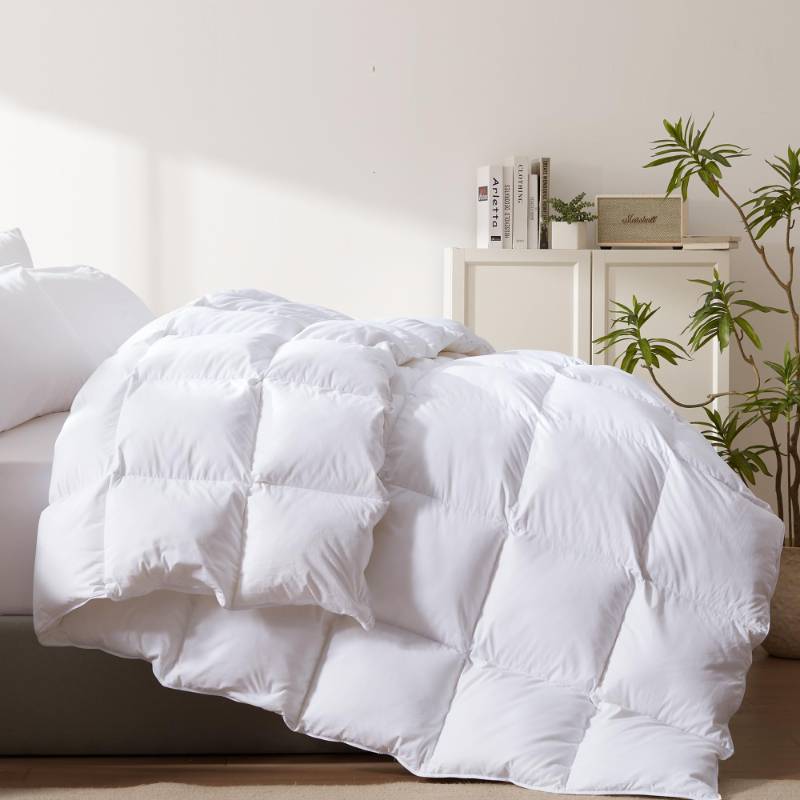 lot 24785 image: Heavyweight Twin Size Feather Down Fiber Comforter - White Thicker Winter Duvet Insert, Ultra Soft 100% Cotton Cover, Luxury Hotel Bedding with Corner Tabs, 68x90 - Retail $80