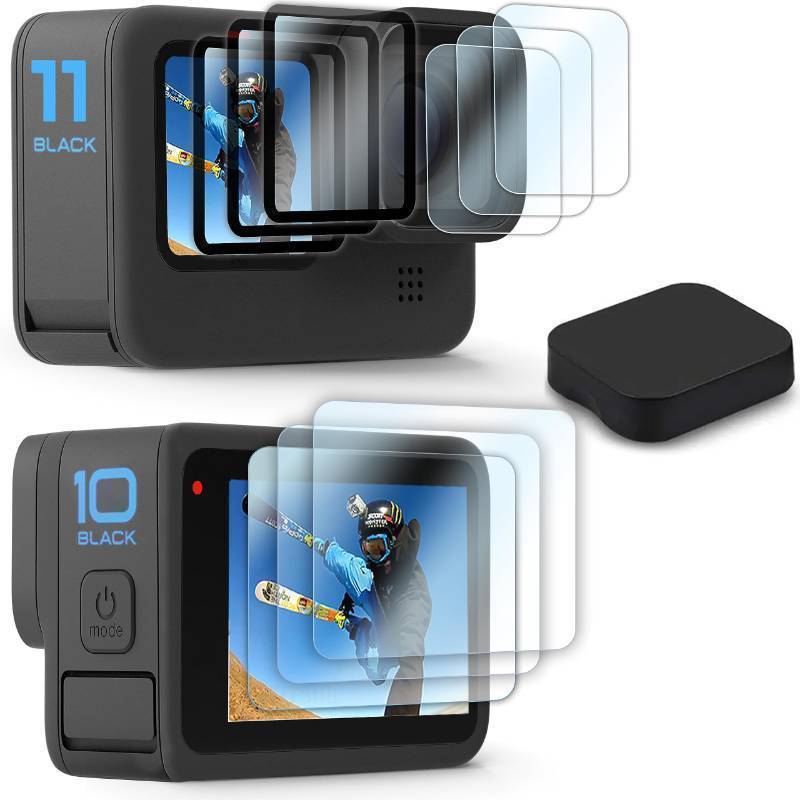 lot 33974 image: 10PCS Screen Protector for Go Pro Hero 12Hero 11Hero 10Hero 9 Black,3 Pack Tempered Glass Screen protector1pcs Rubber Lens Protective cover Accessories Kit - Retail $8