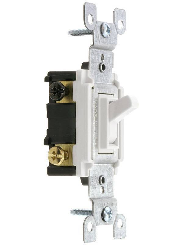 lot 24913 image: Leviton 15 Amp, 120 Volt, Toggle Framed 3-Way AC Quiet Switch, Residential Grade, Grounding, Quickwire Push-In & Side Wired, 1453-2W, White - Retail $3
