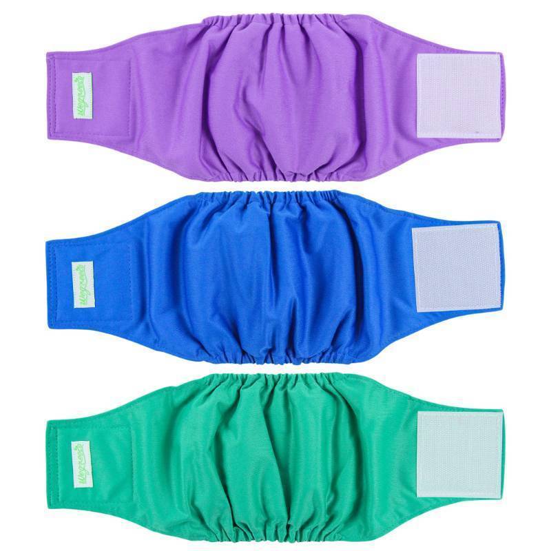 lot 24957 image: Washable Dog Diapers - Washable Male Dog Belly Wrap- Pack of 3 - (Blue,Green,Purple,X-Small) - Retail $13