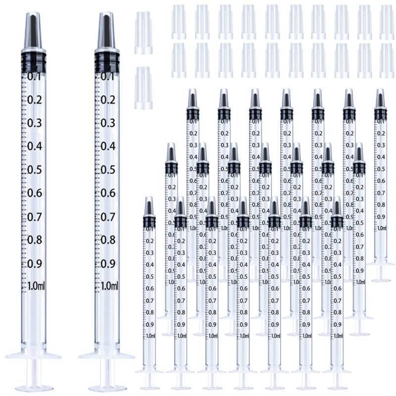 lot 25040 image: 1ml Syringe with Cap for Liquid, 1cc Plastic Small Syringes with Cover, Non-Sterile, No Needle - Retail $10