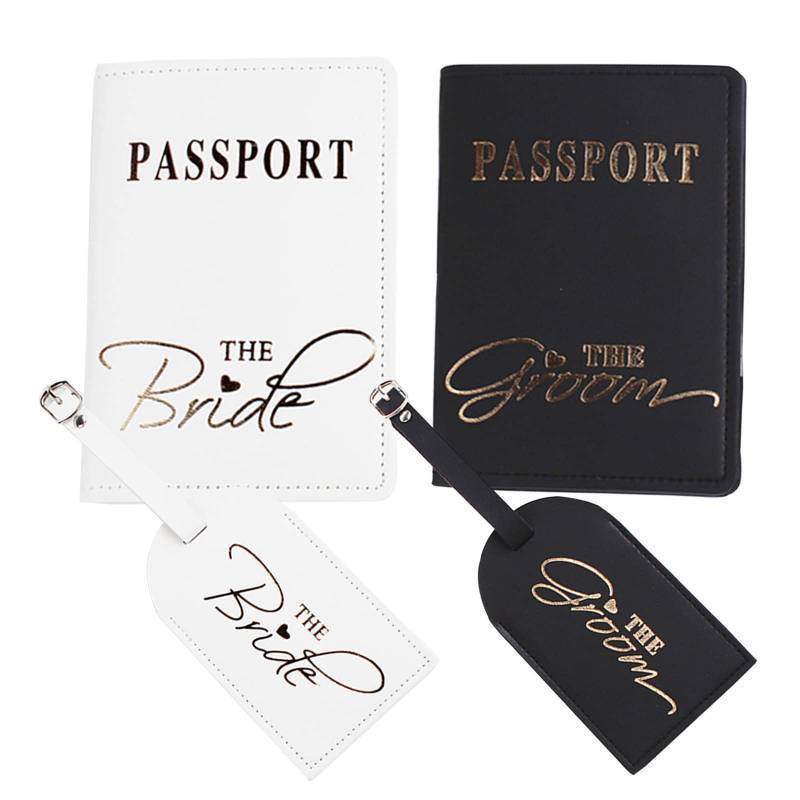 lot 72091 image: Mr and Mrs Luggage Tags Couples Passport Holder Set, Bridal Shower Gifts, Honeymoon Engagement Gift, Anniversary, Newlywed, Bride Groom, his and her Passport Holder