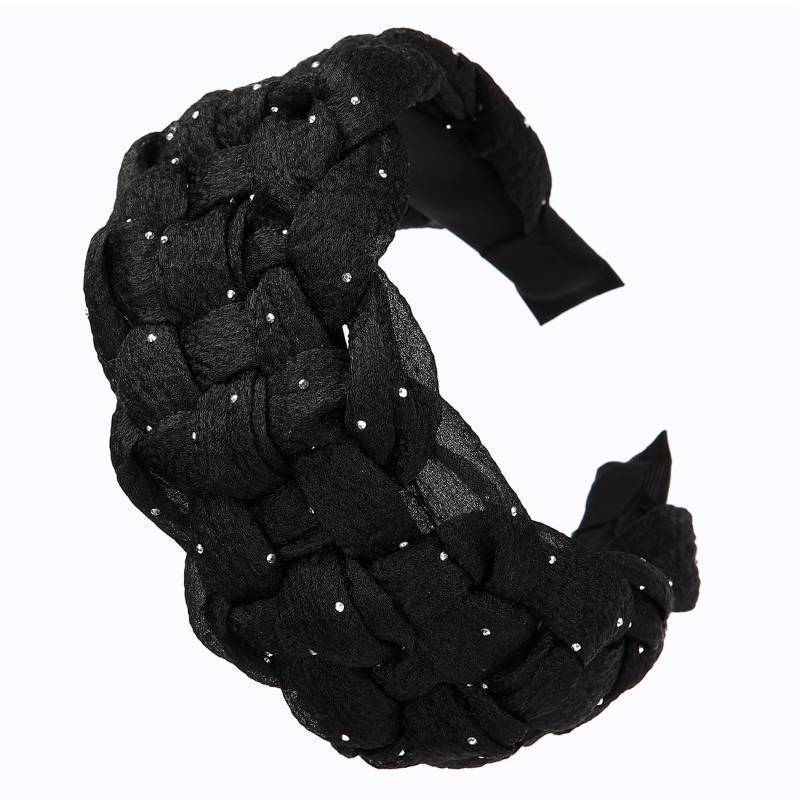 lot 72201 image: 1-Pack Organza Rhinestone Cross-braided Headbands, Solid Color Fashionable Chiffon Hairbands, High Elastic Headband, Simple Headwear Accessories for Women and Girls (Rhinestone-Black, One Size) - Retail $10