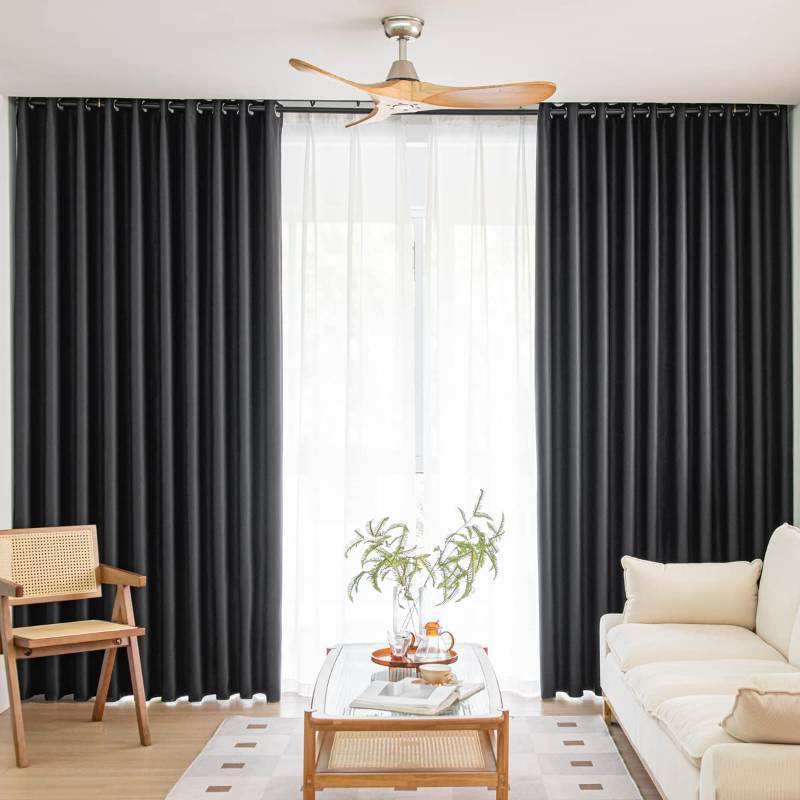 lot 72211 image: Windows Black Blackout Curtains 63 inches Long 2 Panels Set Grommet Blackout Drapes Energy Saving Noise Reducing Thermal Insulated For Bedroom Living Room Nursery - Retail $10