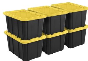 lot 4755 image: Sterilite 50659Y06 Industrial Tote, 27 gal, Snap-On, Yellow 6 Pack  (See Photo #3)- Retail $50
