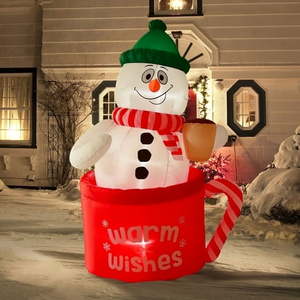 lot 4761 image: Nifti Nest 6-Ft Christmas Inflatable Snowman in a Mug.