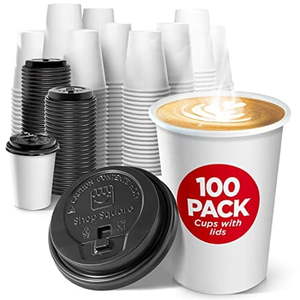 lot 6074 image: Disposable Coffee Cups with Lids 12 oz 100 Count To Go Coffee Cups for Hot Beverages