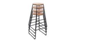 lot 6107 image: Mainstays 28 H Backless Stool Black Metal Base with Natural Wood Seat - Set of 3 Kitchen - Retail $114