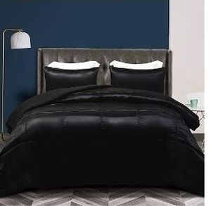 lot 6113 image: Whale Flotilla 3-Piece Reversible Silky Soft King Size Comforter Bedding Set, Luxurious Satin Comforters Oversized with 2 Satin Pillowcases, Lightweight Duvet for All Seasons, Black