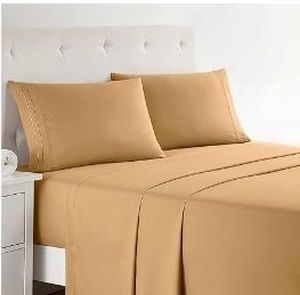 lot 6118 image: Clara Clark Bed Sheets, Premier 1800 Series 4 Piece Bed Sheet Set, Deep Pocket, Wrinkle, Fade, Stain Resistant, Luxury Soft Bedding Sheets & Pillowcases, King ,light orange