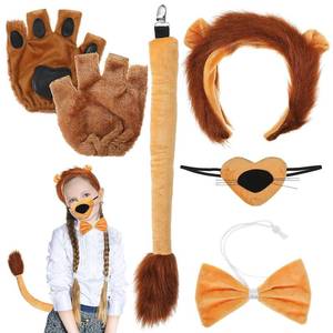 lot 10025 image: Lion Costume Accessories Set 6 Pieces Including Ears Headband Tail Nose Bowknot and Gloves -Youth