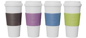 lot 10056 image: Copco Acadia Travel Mug (4-Pack), 16oz Insulated Coffee Mug with Double-Walled Plastic, Leak-Proof Lid - Microwave & Dishwasher Safe, Non-Slip Sleeve, Hot & Cold Drinks - Light Colors
