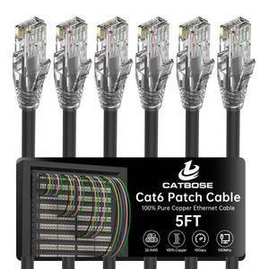 lot 10085 image: 5 Feet Cat6 Patch Cable(6 Pack), Solid Pure Copper Patch Cord, Cat 6 Ethernet Cable, UTP Network, High Speed RJ45 Internet Cable, Compatible for Routers, Switches, PC, Servers, PS45, Xbox - Black