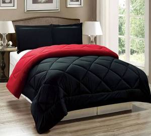 lot 10357 image: 2pc Down Alternative Reversible Comforter Set Red and Black Full Size