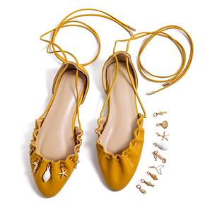 lot 10361 image: Lhamo Latso Yellow Flats Lace Up Ballet Flats -Womens Size10