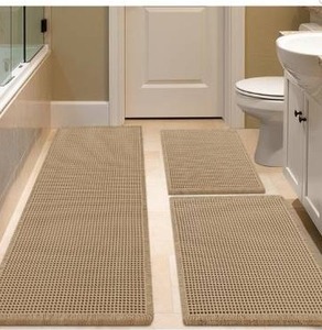lot 15359 image: Natural Woven Cotton Bath Mats 3 Set - Retail $45