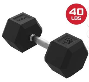 lot 15375 image: FitRx 40lb Rubber Hex Dumbbell