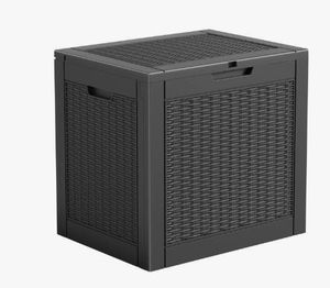 lot 16813 image: PACK OF 2-31.2 Gal Black Garden Storage Box Waterproof Polypropylene Outdoor Deck Box - Retail $52