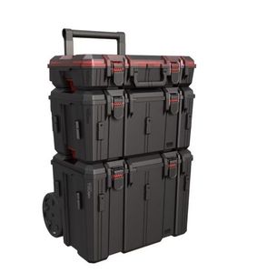 lot 16816 image: Hyper Tough Hyper Stack Heavy Duty 3 Piece Modular Rolling Toolbox System, Black - Retail $85