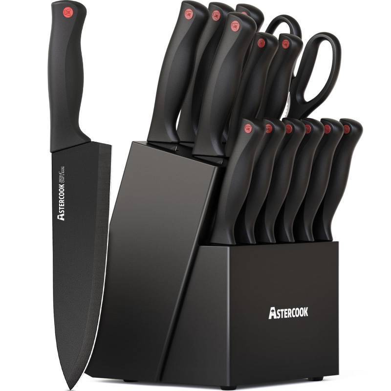 lot 921 image: Astercook 14 Pieces Knife Set, Dishwasher Safe with Built in Sharpener Block