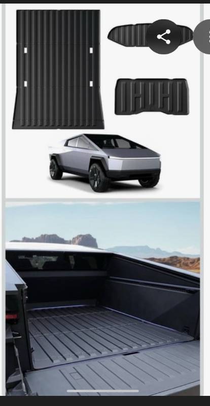 lot 1467 image: SSESS Truck Bed Mat Set for Tesla Cybertruck 2024,TPE All Weather Protection Truck Cargo Liner, Custom Fit Car Floor Liners Set(Truck Bedel MatriekoNeck Mat  Frunk Mat), Heavy Duty - Retail $67