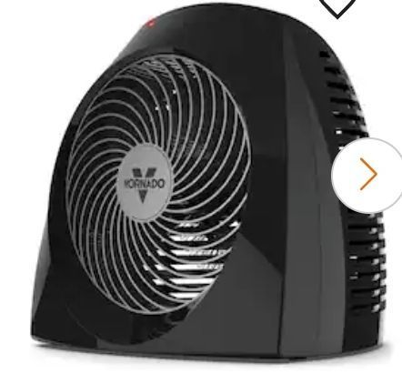 lot 16741 image: VH240 1500-Watt Black Indoor Electric Fan Space Heater with Adjustable Thermostat, 3-Heat Settings, Safety Features - Retail $70