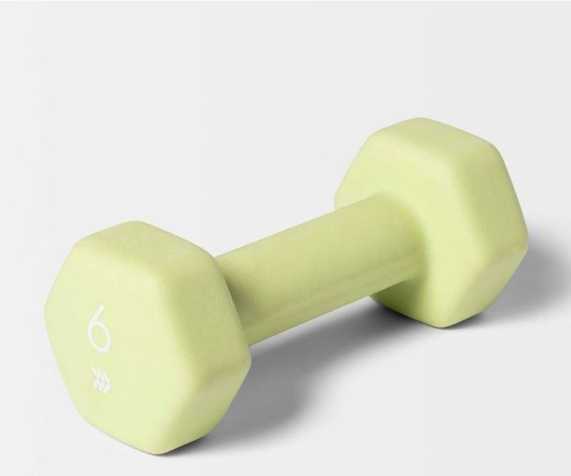lot 23179 image: Dumbbell 6lbs Lime - All In Motion PVC Coated, Iron Filled, Single Weight