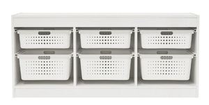 lot 4836 image: Your Zone Wooden Kids Horizontal Sliding Bin Organizer with 6 Storage Bins, White, Age 3 - Retail $108