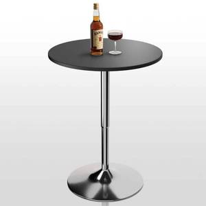 lot 6141 image: Black Round Wood Bar Height Outdoor Bistro Table with Adjustable Chrome Stand and Rotation (Dia. 23.5 in. ) - Retail $63