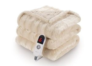 lot 6142 image: MARNUR Electric Throw Blanket Extra Large Size, 50 x 72 Soft Faux Fur Heated Blanket, 6 Heating Levels, 4 Hours Timer - Beige