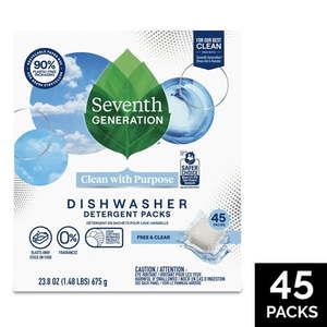 lot 6148 image: Seventh Generation Clean with Purpose Dishwasher Detergent Pods  Free & Clear  45 Count