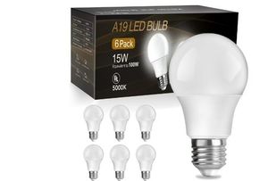 lot 6153 image: A19 LED Light Bulbs, 100W Equivalent,5000K Daylight, 15W 1500 Lumens,E26 Standard Base,UL Listed,Lighting for Bedroom Living Room Home Office,6 Pack2
