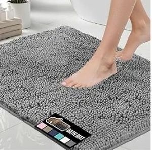 lot 6156 image: GORILLA GRIP Bath Rug Mat, Thick Soft Absorbent Chenille, Quick Dry Microfiber Mats, Rubber Backing Washable Shower Floor Rugs, US Designed Bathroom Bathmat Home Decor Accessories, 24x17, Grey2