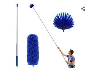 lot 6161 image: Duster with Extension Pole, Washable Cleaning Duster Kit with 2 Duster Heads, Cobweb Duster, Corner Brush, Aluminum Telescoping Pole for Ceiling Fan (Blue)