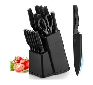 lot 6164 image: Vesteel Knife Block Set for Kitchen, 15-Piece High Carbon Stainless Steel Knives Set with Ergonomic Handle, Ultra-sharp & Rust Resistant, Black