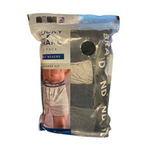 lot 6186 image: Lucky Brand Men s 4-Pack Relaxed Fit Soft Knit Boxers (BlackGrey  M (32-34))