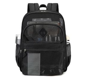 lot 6187 image: Mesh Backpack School Backpack Bookbag Heavy Duty See Through Transparent Backpack Stadium Approved Large Capacity with Multiple Compartments Pockets for School Beach Swimming Sports Work - Retail $27