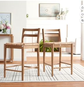 lot 6194 image: My Texas House MT6425004710006 Laurel Counter-height Dining Stools with Woven Seagrass Seat, Warm Brown, 2 Pack - Retail $178
