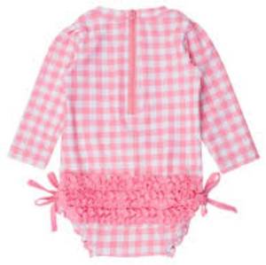 lot 7255 image: One Piece Rash Guard- Bubblegum Gingham Size 0-3m
