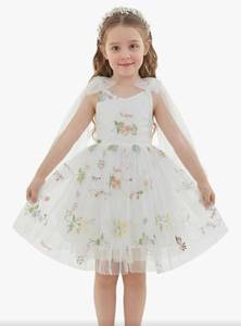 lot 7256 image: 2Bunnies Girl Enchanted Floral Embroidered Tulle Flower Lace A-Line Garden Party Flower Girl Dress Size 3T -