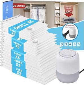 lot 10406 image: 20 Pack Vacuum Storage Bags with Electric Air Pump, Vacuum Sealed Storage Bags (3Cube3Jumbo4Large5Medium5Small), Space Saver Bag for Clothes, Blanket, Duvets, Pillows, Mattress,Comforters, Travel